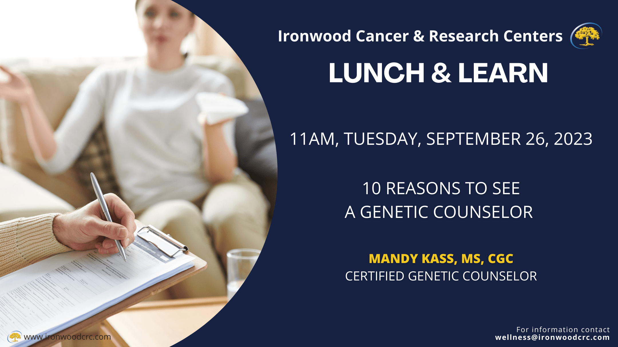 SCS Lunch & Learn 10 Reasons to see a Counselor Ironwood Cancer & Research Centers